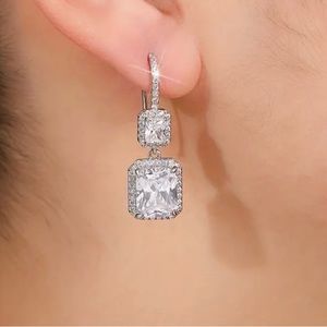 Beautiful Crystal Princess Cut Drop Earrings